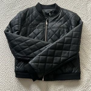 Girls Aqua Faux Leather Quilted Bomber Jacket